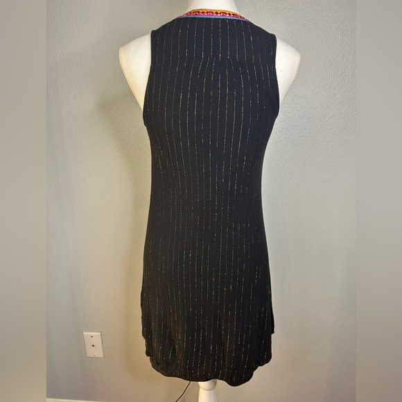 THML Black Sleeveless Shift Dress w Metallic Stripes Embroidered Collar Size S - Picture 7 of 7